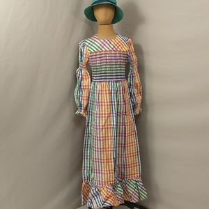 60's Vintage Taffeta Check Girls Maxi Dress Amazing Quality Bergdorf Goodman